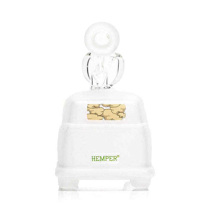 Rear view Hemper Groovy Van bong showing green Hemper logo on back and frosted van body with inline perc design