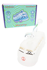 Hemper Groovy Van glass bong with branded box, frosted van body and bent mouthpiece for compact dry herb sessions