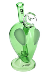 Translucent green alien head glass bong with frosted eyes and clear 14 mm bowl, compact 6″ dry herb bong