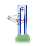 Rear view Las Vegas sign glass bong showing back panel silhouette, green base footing, and sturdy 8″ display shape