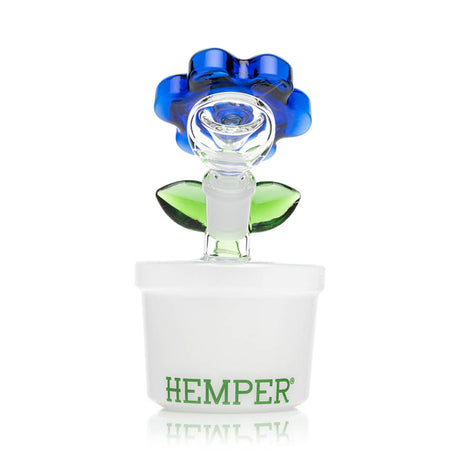 Rear view of Hemper Bloom bong showing flower bowl joint area and HEMPER logo across the back of the white base