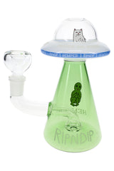 RIPNDIP x Hemper Lord Nermal UFO glass bong with green cone body, clear saucer top, and dry herb bowl