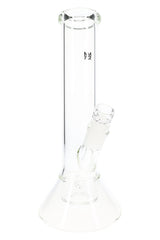 Clear 11″ MJ Arsenal Laguna glass bong with beaker base and flower bowl shown in angled front view