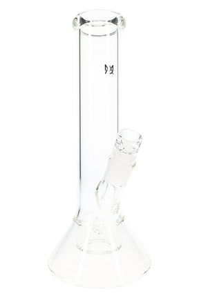 Clear 11″ MJ Arsenal Laguna glass bong with beaker base and flower bowl shown in angled front view