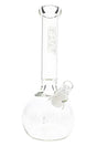 Large clear GRAV glass bong with round base and concave neck grip shown in clean front-facing view