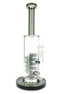 Smoke glass GRAV coil showerhead bong with long coil chamber and 14 mm funnel bowl shown in front view