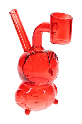 Red glass owl dab rig with round eyes and beak detail, small 4.5-inch novelty glass concentrate piece