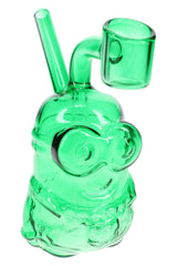 Green glass Little Worker dab rig with character-style body and compact 5-inch profile for concentrates