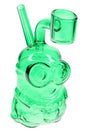 Green glass Little Worker dab rig with character-style body and compact 5-inch profile for concentrates