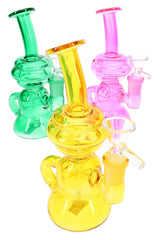 Assorted 6.5-inch stemless glass recycler bong set in yellow, green, and pink transparent finishes, sold individually