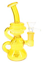 Yellow stemless glass recycler bong with 14.5 mm male bowl and compact 6.5-inch glass-on-glass design
