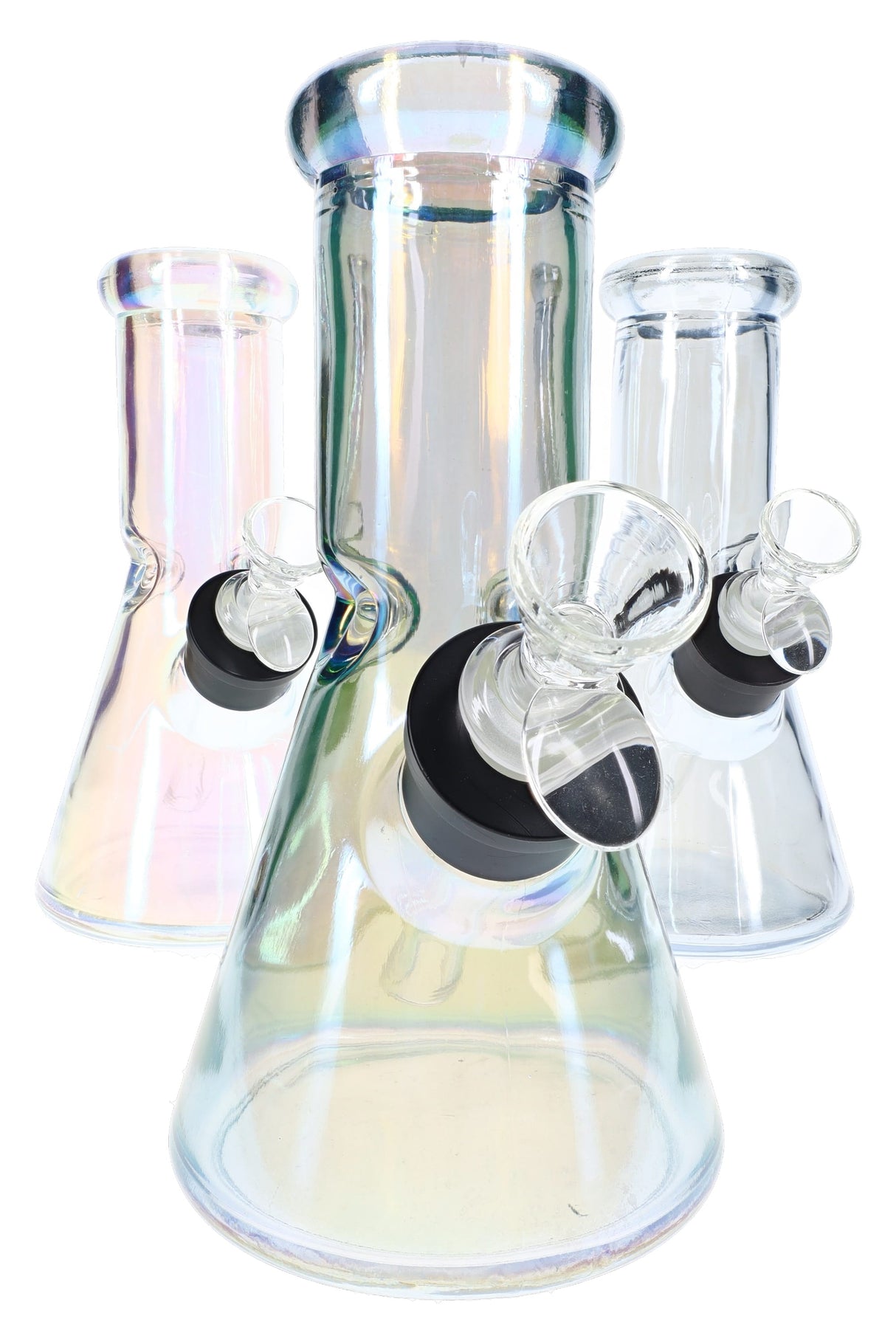 Metallic design 8-inch glass beaker bong with ice pinch and compact beaker base, front display angle