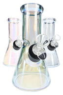 Metallic design 8-inch glass beaker bong with ice pinch and compact beaker base, front display angle
