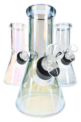 Metallic design 8-inch glass beaker bong with ice pinch and compact beaker base, front display angle