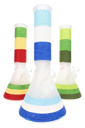 Thread design 12.5-inch glass beaker bong with twisted pattern and ice pinch, angled showcase view
