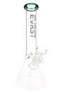 Clear 10-inch EVRST glass beaker bong with blue rim, ice pinch, and 14.5 mm male bowl for dry herb use
