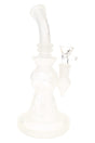 Frosted 9.5″ stemless beaker bong with curved mouthpiece, 14.5 mm glass-on-glass joint, and compact base
