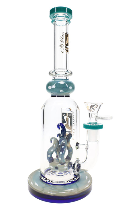 Teal 10.5″ stemless bong with silver-fumed chamber, tentacle-style showerhead perc, and clear male bowl
