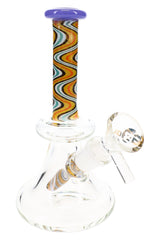 6B Glass 6″ bong with purple rim, colorful reverse neck, clear beaker base, and 14.5 mm bowl