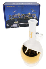 6-inch glass bong shaped like an astronaut helmet with frosted body, gold visor, and HEMPER retail box