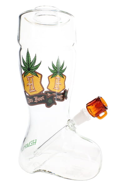 Das Boot XL novelty glass bong with clear boot body, handle detail, and 14 mm beer mug bowl