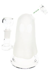 Ghost-shaped novelty glass bong with frosted body, clear eye details, and 14 mm flower bowl