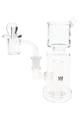 Clear MJ Arsenal dab rig with compact column chamber, angled mouthpiece, and attached 10 mm quartz banger