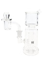 Clear MJ Arsenal dab rig with compact column chamber, angled mouthpiece, and attached 10 mm quartz banger