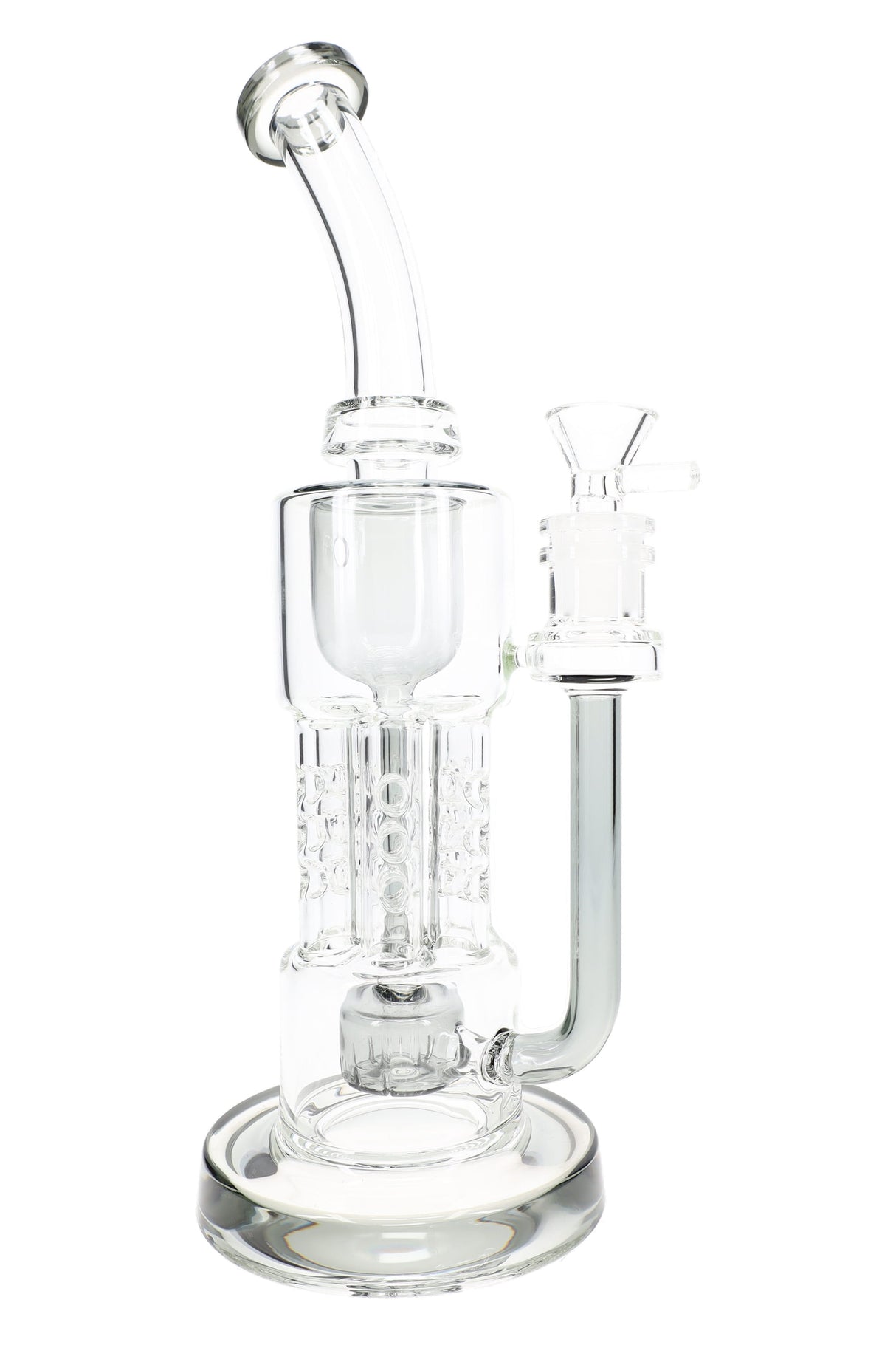 Gray accented 11½ inch HexaRecycler glass bong with 14.5 mm bowl and wide round base