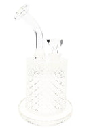 Clear Jane West glass water pipe with square bowl, removable downstem, and raised geometric texture