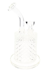 Clear Jane West glass water pipe with square bowl, removable downstem, and raised geometric texture
