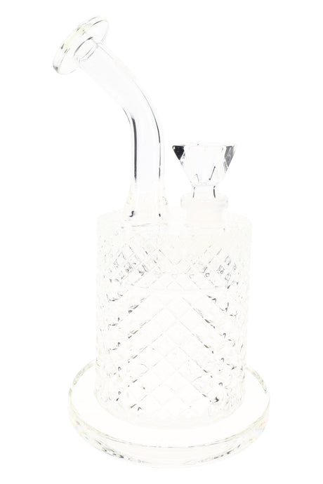 Clear Jane West glass water pipe with square bowl, removable downstem, and raised geometric texture