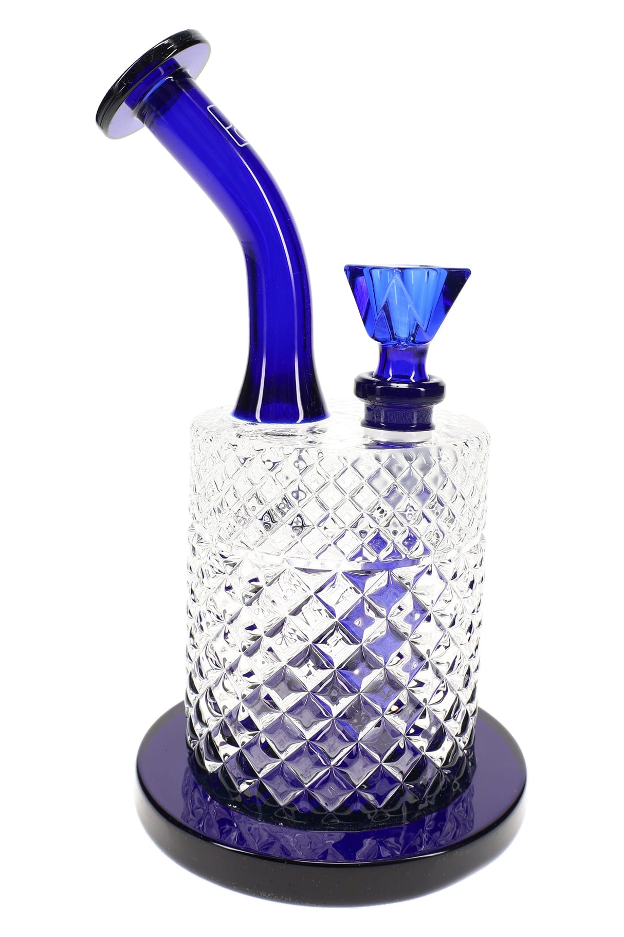 Cobalt Jane West water pipe with blue neck, matching bowl, and upright bubbler-style body