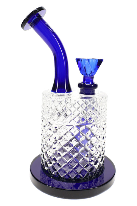 Cobalt Jane West water pipe with blue neck, matching bowl, and upright bubbler-style body