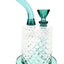 Teal Jane West glass water pipe with green-blue accents, matching bowl, and upright base