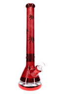 Metallic leaf glass beaker bong with 18-inch body, ice pinch, removable downstem, and flared mouthpiece