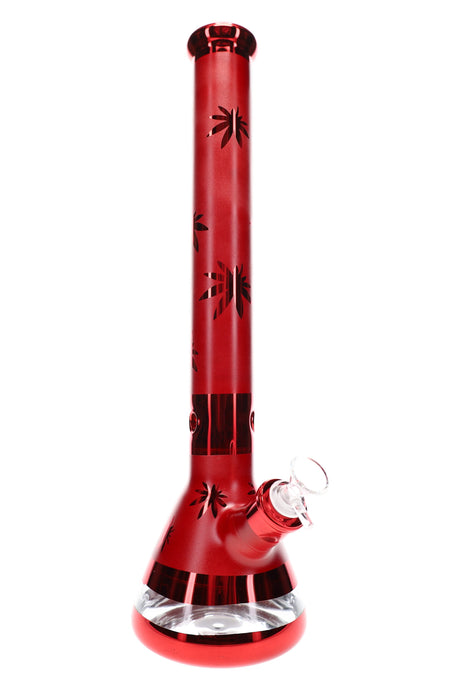 Metallic leaf glass beaker bong with 18-inch body, ice pinch, removable downstem, and flared mouthpiece