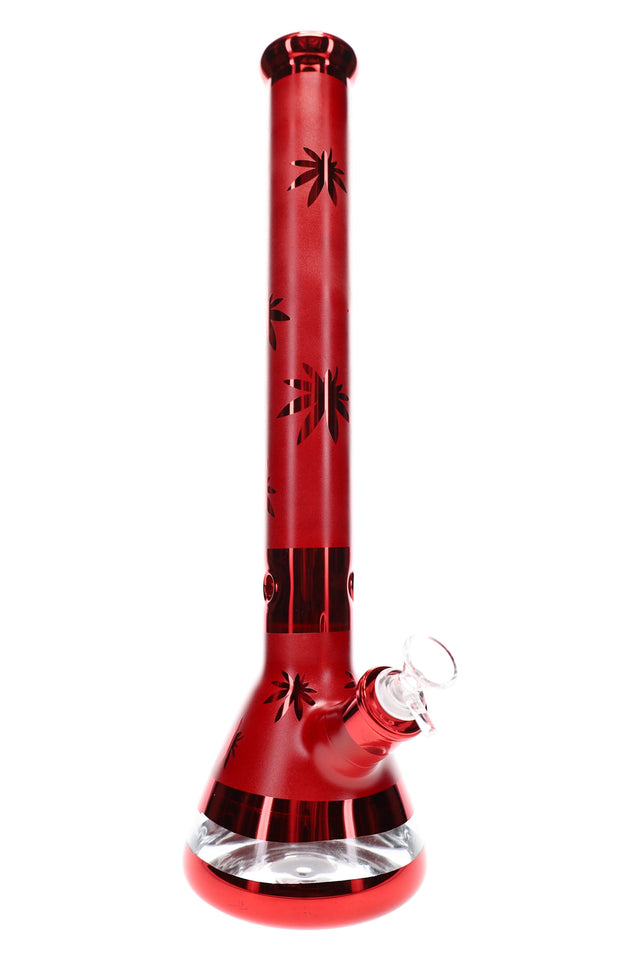 Metallic leaf glass beaker bong with 18-inch body, ice pinch, removable downstem, and flared mouthpiece