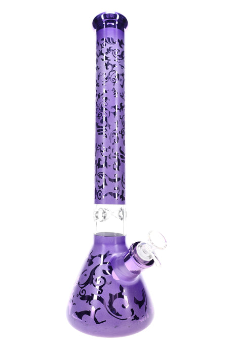 Metallic vine glass beaker bong with 18-inch body, ice pinch, removable downstem, and flared mouthpiece