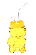 Yellow bear-shaped glass bong with matching lid-style top, clear bowl, and mini 4-inch animal body