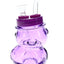 Purple bear-shaped glass bong with matching top, clear bent mouthpiece, and playful 4-inch glass body