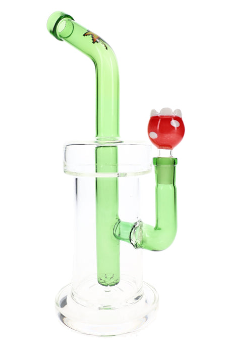 Hemper 10-inch gaming glass bong with clear cylinder, green tube, and showerhead perc base