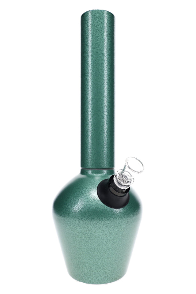 Chill 13-inch armored steel bong in green with clear glass slide, metal base, and tall neckpiece