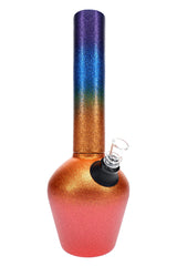 Chill 13-inch steel bong with rainbow neckpiece, orange glitter base, glass slide, and ceramic interior