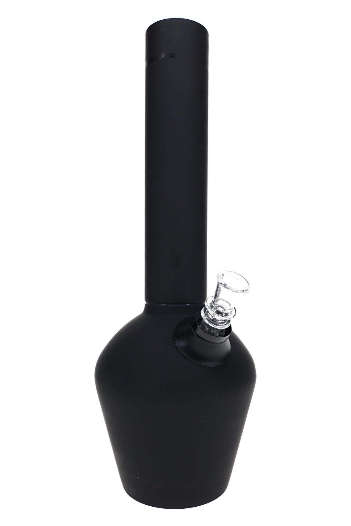Chill 13-inch black rubberized steel bong with clear glass slide, tall neckpiece, and matte insulated base