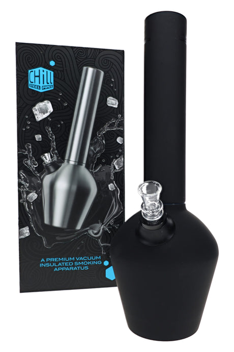 Chill rubberized steel bong with branded box, black matte base, removable neckpiece, and glass slide