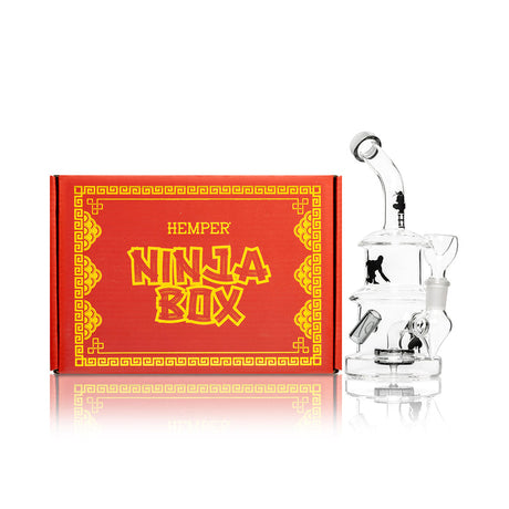 HEMPER Ninja glass bong beside branded retail box with red-and-gold ninja artwork