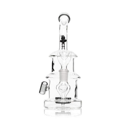 Front view of HEMPER Ninja glass bong with pagoda body, black decal, and flower bowl