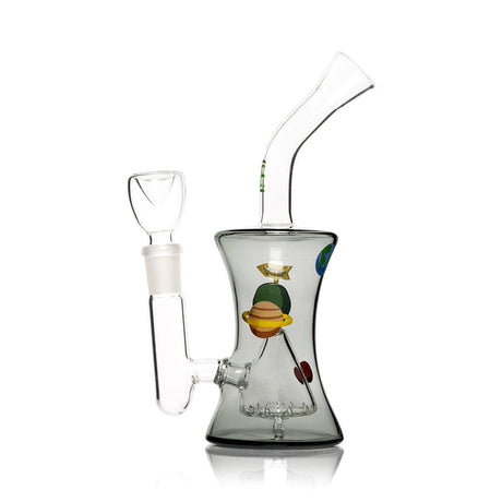 Angled HEMPER Cosmic bong with space decals, clear bowl, and transparent black glass