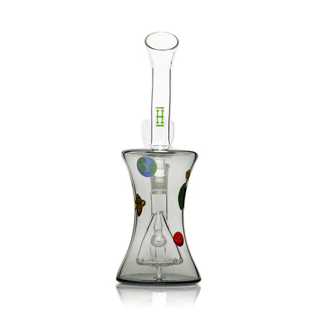 Rear view of Cosmic glass bong showing extended stem, clear flower bowl, and black body